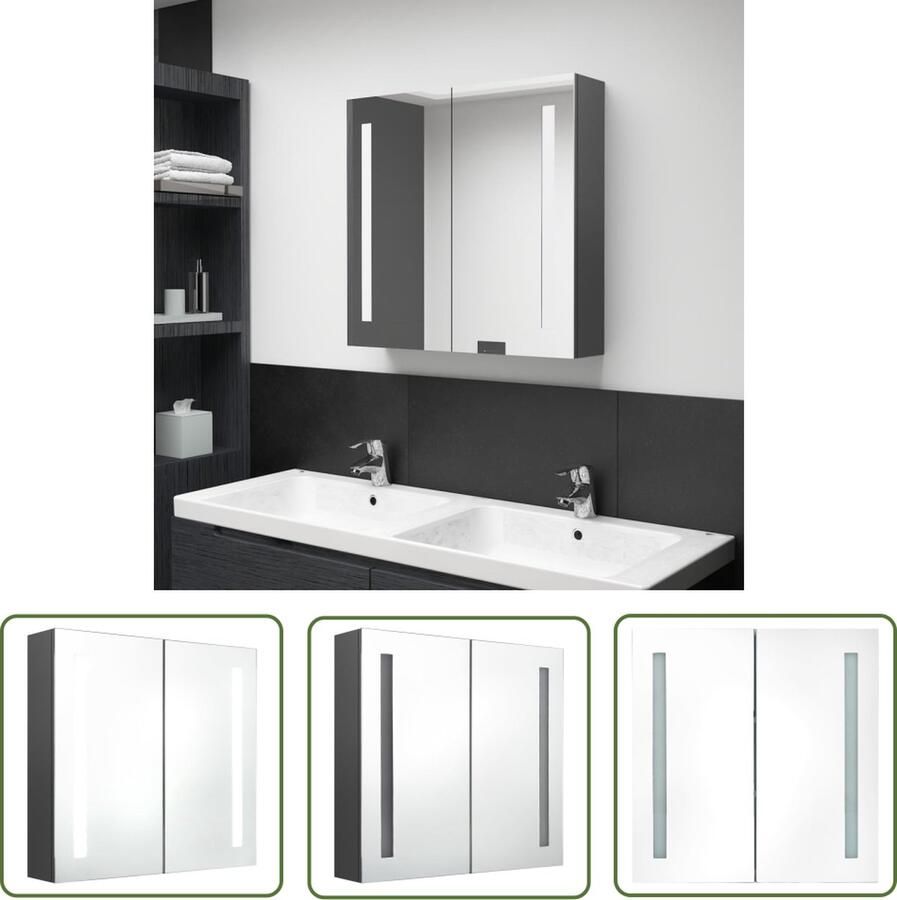 VidaXL Badkamerspiegel Badkamerkast met spiegel en LED 62x14x60 cm grijs Led Spiegel Mdf Kast Badkamermeubilair