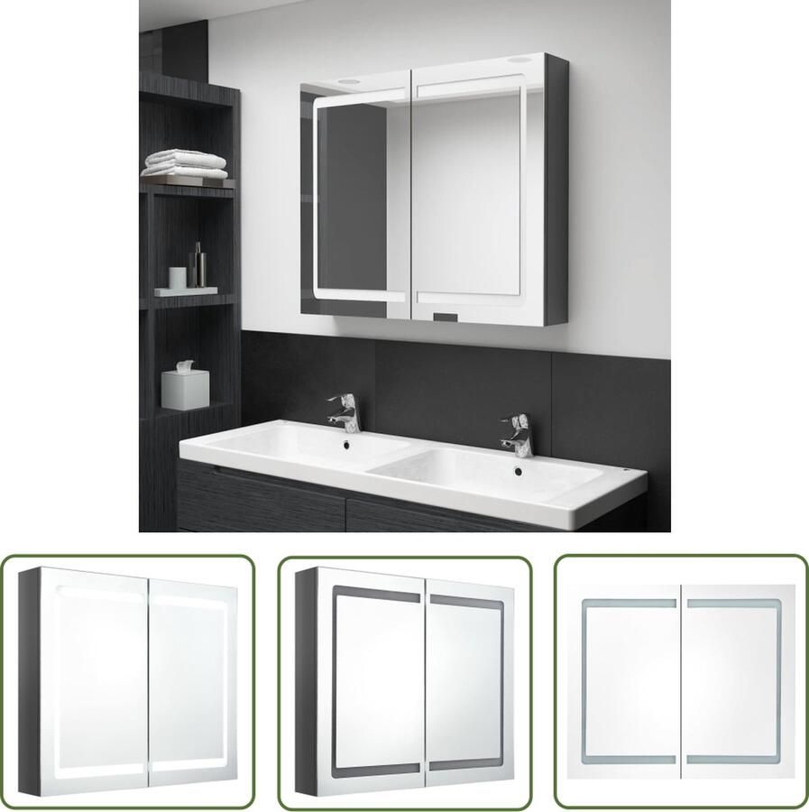 VidaXL Badkamerspiegel Badkamerkast met spiegel en LED 80x12x68 cm glanzend grijs Led Spiegel Badkamerlamp Mdf Kast