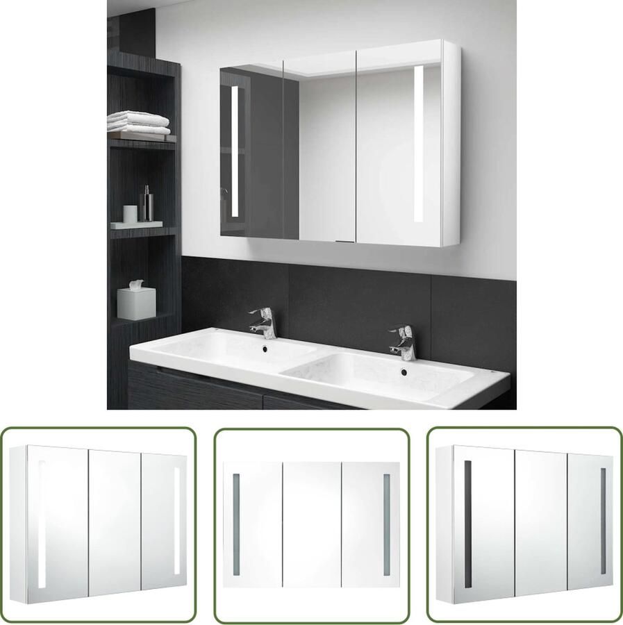VidaXL Badkamerspiegel Badkamerkast met spiegel en LED 89x14x62 cm glanzend wit Led Spiegel Badkamermeubilair Mdf Kast