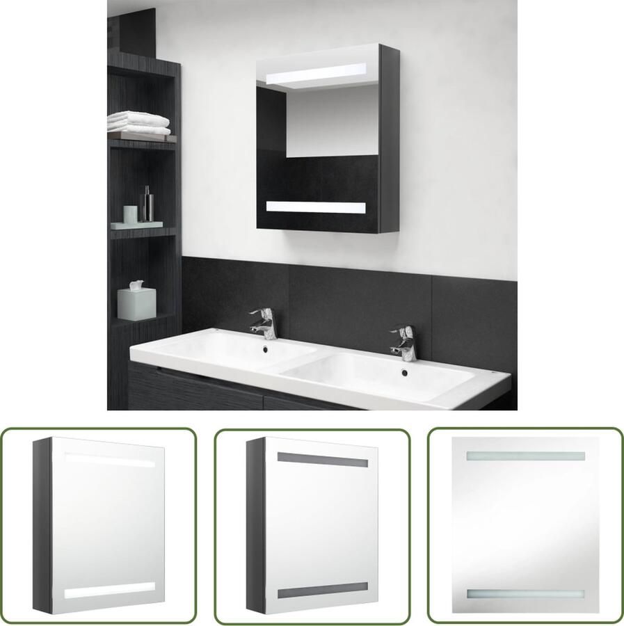 VidaXL Badkamerspiegel Badkamerkast met spiegel LED 50x14x60 cm glanzend grijs Led Verlichting Mdf Kast Badkamermeubilair