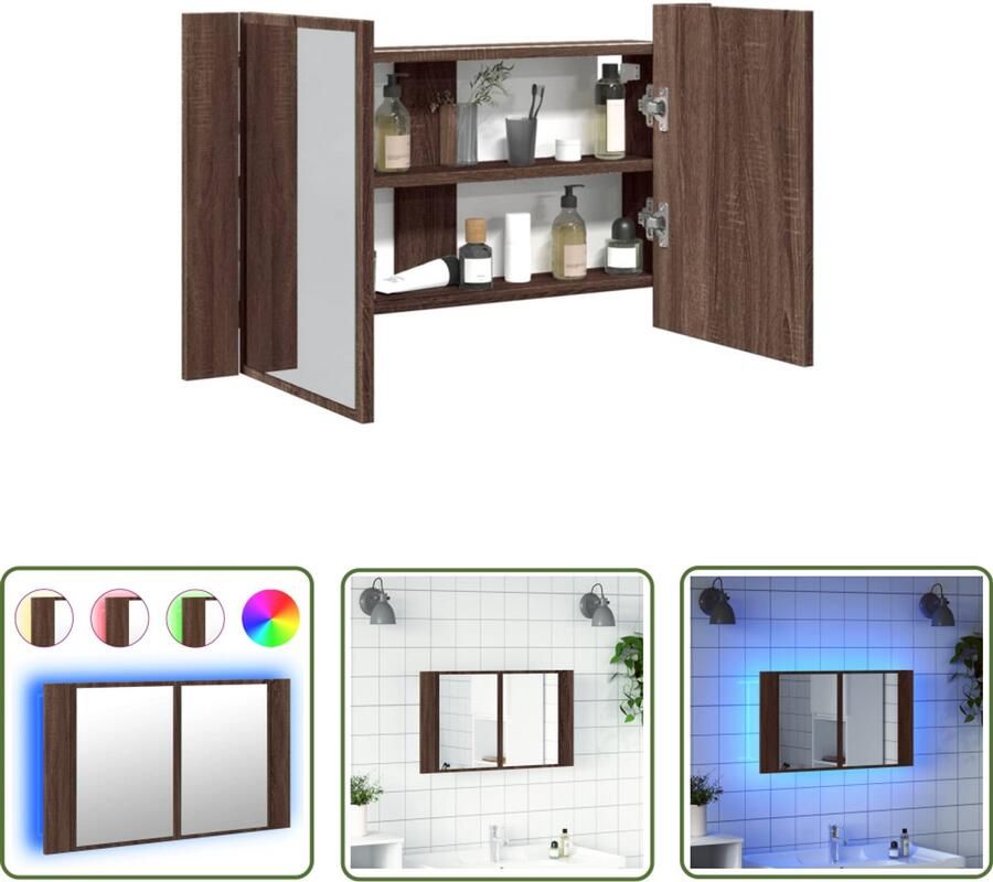 VidaXL Badkamerspiegel Badkamerkast met spiegel LED 80x12x45 acryl bruineikenkleurig Led Spiegel Bruineik Houten Kast