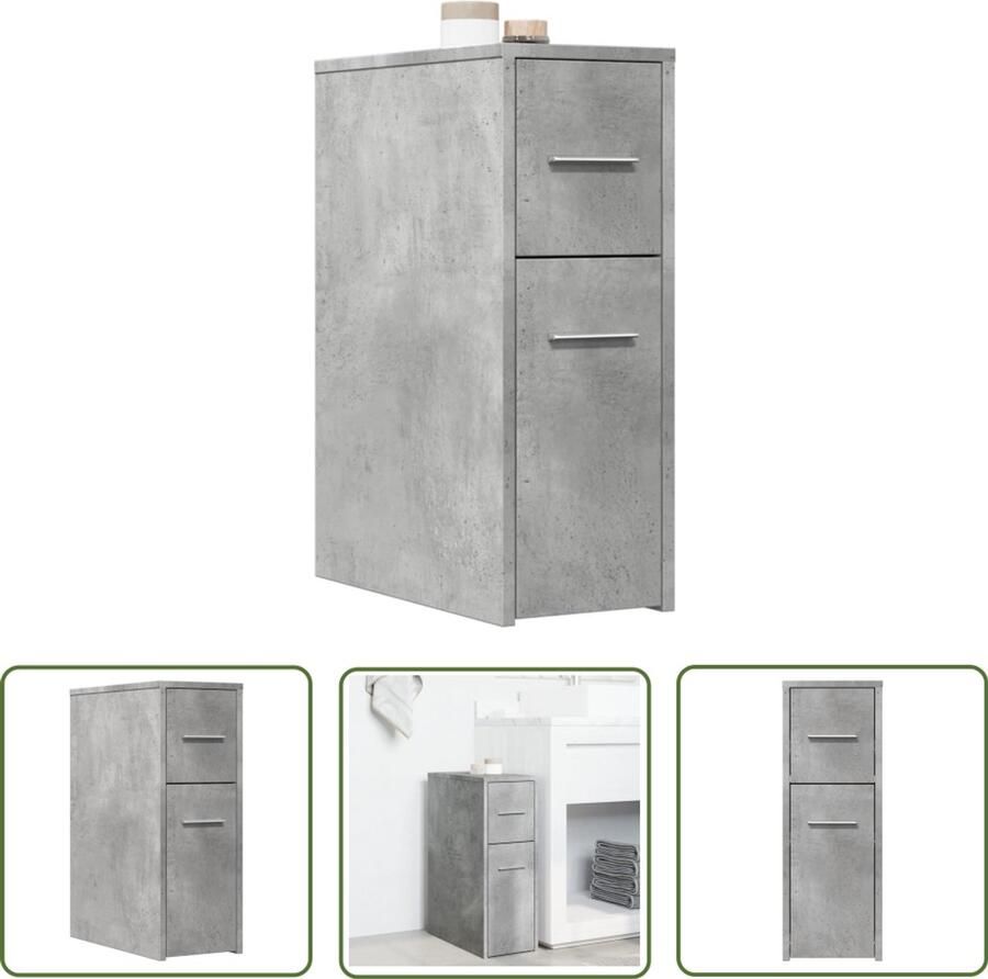 The Living Store Badkamerkast smal met wielen bewerkt hout betongrijs Badkamerkast Badkamerspiegel Opslagruimte Houten Kast Kleine Kast