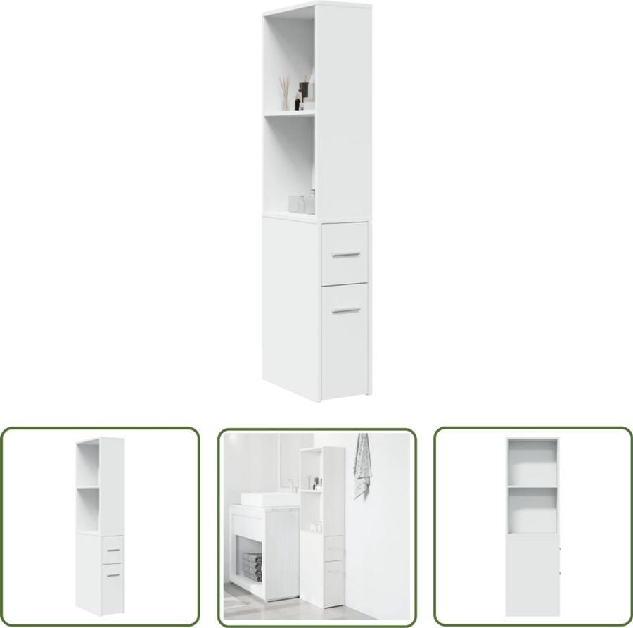 VidaXL Badkamerkast smal met wielen bewerkt hout wit Badkamerkast Badkamerspiegel Opslagoplossing Houten Kast Slimme Opbergruimte