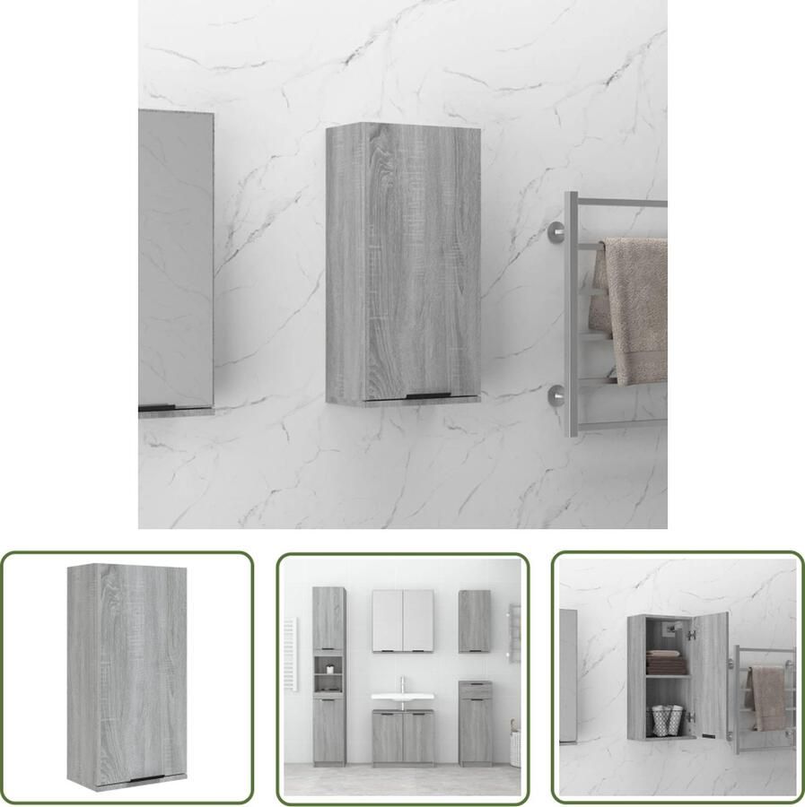 VidaXL Badkamerspiegel Badkamerkast wandgemonteerd 32x20x67 cm grijs sonoma eikenkleur Badkamermeubilair Grijze Badkamer Sonomaneik