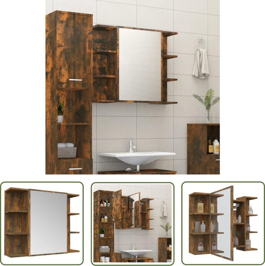 VidaXL Badkamerspiegel Badkamermeubilair Badkamerspiegelkast 80x20 5x64 cm bewerkt hout gerookt eiken Spiegelkast Bruine Badkamerkast Houten Badkamerkast
