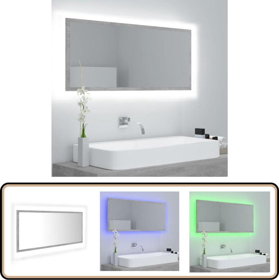 VidaXL Led Spiegel Badkamer Spiegel Badkamerspiegel LED 100x8 5x37 cm acryl betongrijs Badkamerdecoratie Betongrijs Acrylspiegel