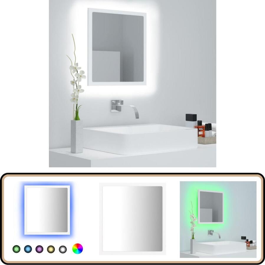 VidaXL Badkamermeubilair LED Badkamerspiegel LED 40x8 5x37 cm acryl wit Led Verlichting Spiegels Witte Badkameraccessoires