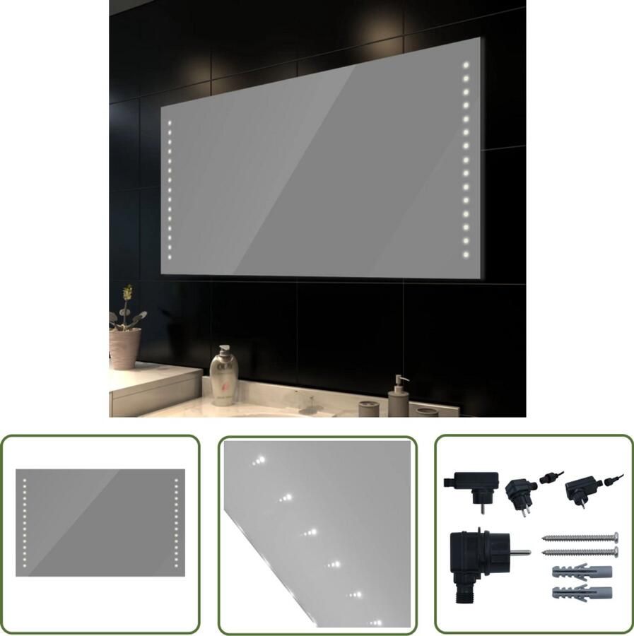VidaXL Badkamerspiegel LED Verlichting 100x60 cm LED Spiegel Badkamer Spiegel Wandspiegel Spiegels Led Lamp Warme Witte Led Zilveren Spiegel Glas Spiegel