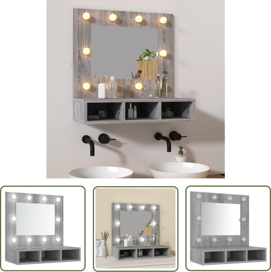 VidaXL Badkamerspiegel Spiegelkast met LED-verlichting 60x31 5x62 cm grijs sonoma Led Spiegel Grijze Spiegel Houten Spiegel