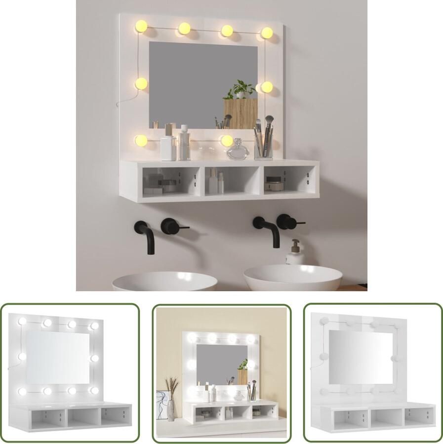 VidaXL Badkamerspiegel Spiegelkast met LED-verlichting 60x31 5x62 cm hoogglans wit Led Spiegel Make Up Spiegel Vintage Spiegel