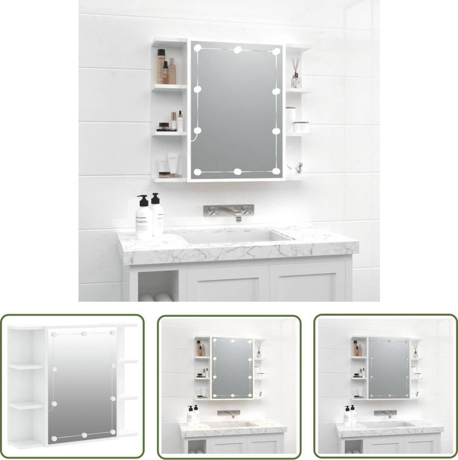 VidaXL Badkamerspiegel Spiegeltje Spiegelkast met LED-verlichting 70x16 5x60 cm hoogglans wit Led Spiegel Spiegelkast Makeup Mirror
