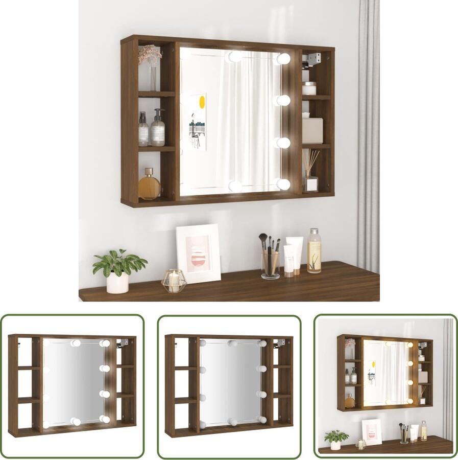 VidaXL Badkamerspiegel Spiegeltje Spiegelkast met LED-verlichting 76x15x55 cm bruin eikenkleur Led Spiegel Houten Spiegel Makeup Mirror