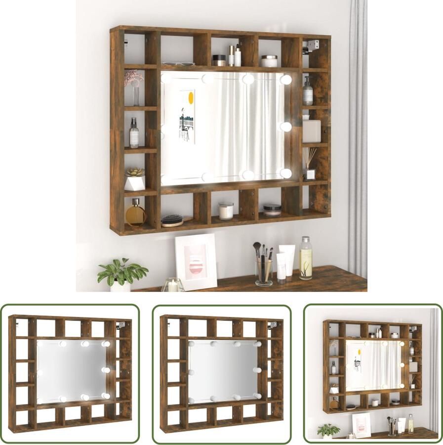 VidaXL Badkamerspiegel Spiegeltje Spiegelkast met LED-verlichting 91x15x76 5 cm gerookt eiken Led Spiegel Spiegelkast Makeup Mirror