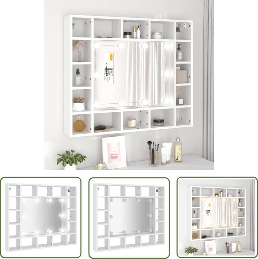 VidaXL Badkamerspiegel Spiegeltje Spiegelkast met LED-verlichting 91x15x76 5 cm wit Led Spiegel Spiegelkast Houten Spiegel