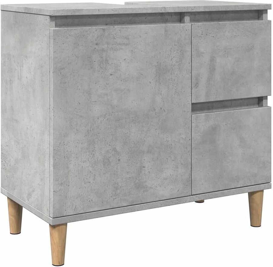 VidaXL Badkamerspiegel Wastafelkast 65x33x60 cm bewerkt hout betongrijs Badkamermeubel Opslagruimte Houten Kast