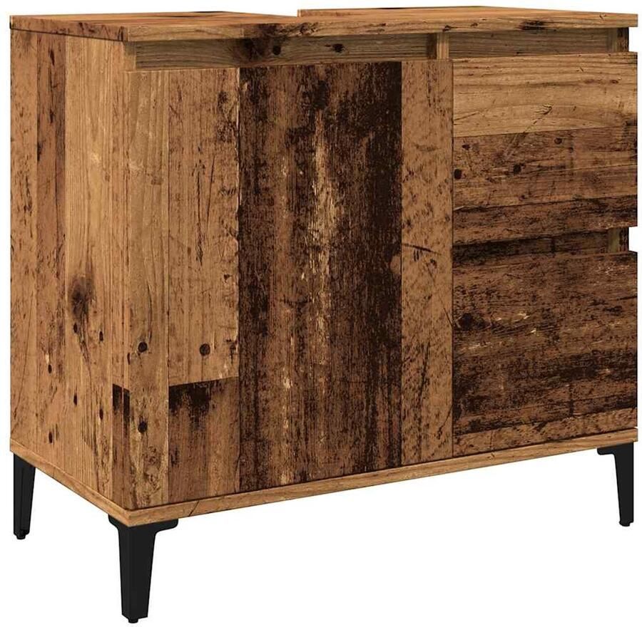 VidaXL Badkamerspiegel Wastafelkast 65x33x60 cm bewerkt hout oud houtkleurig Badkamermeubilair Opslagruimte Houten Kast