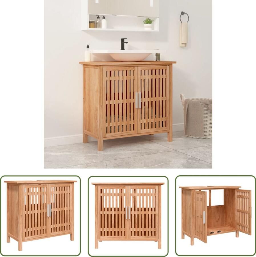VidaXL Badkamerspiegel Wastafelkast 66x29x61 5 cm massief walnotenhout Badkamermeubilair Hout Meubel Walnoot