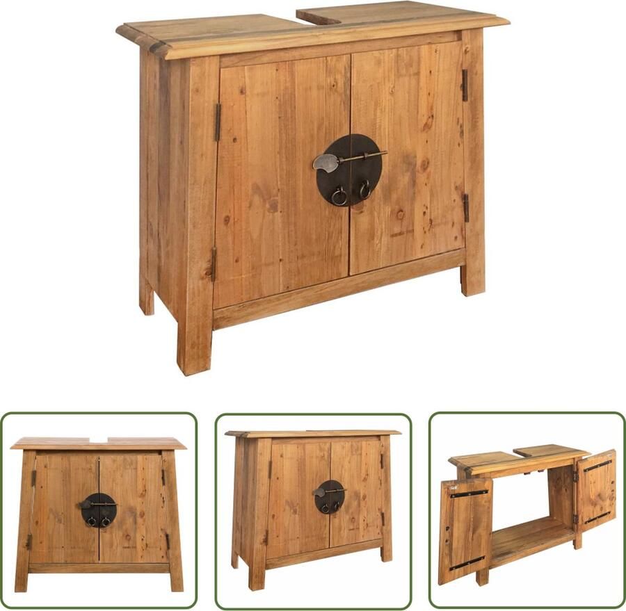 VidaXL Badkamerspiegel Wastafelkast 70x32x63 cm massief grenenhout Badkamermeubilair Vintage Badkamer Grenenhout