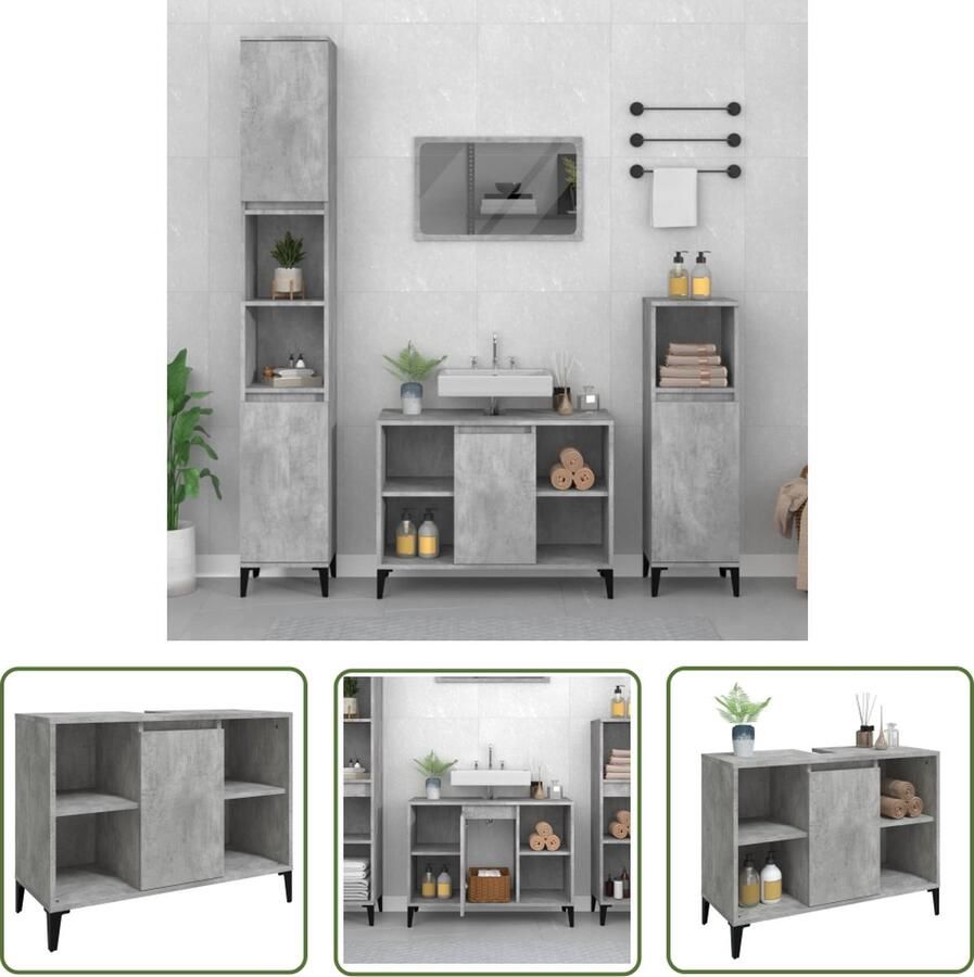 VidaXL Badkamerspiegel Wastafelkast 80x33x60 cm bewerkt hout betongrijs Badkamermeubilair Betonlook Grijze Badkamer - Foto 2