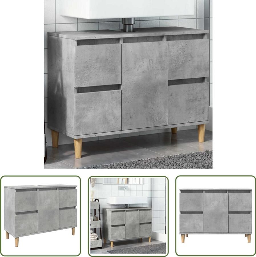 VidaXL Badkamerspiegel Wastafelkast 80x33x60 cm bewerkt hout betongrijs Badkamermeubilair Opslagruimte Betonlook
