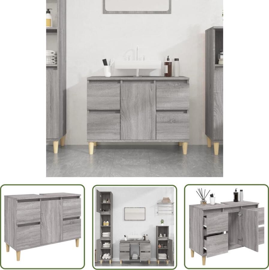 VidaXL Badkamerspiegel Wastafelkast 80x33x60 cm bewerkt hout grijs sonoma eikenkleurig Badkamerinrichting Grijze Badkamer Houten Badkamermeubilair