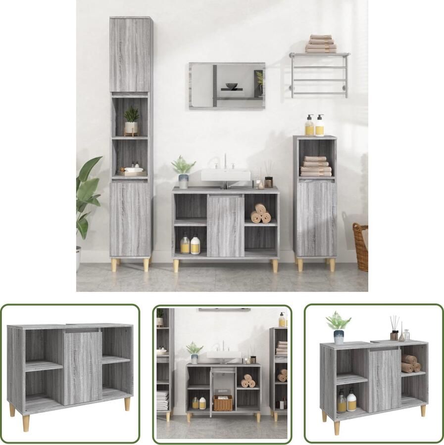 VidaXL Badkamerspiegel Wastafelkast 80x33x60 cm bewerkt hout grijs sonoma eikenkleurig Badkamerinrichting Grijze Wastafelkast Houten Wastafelkast