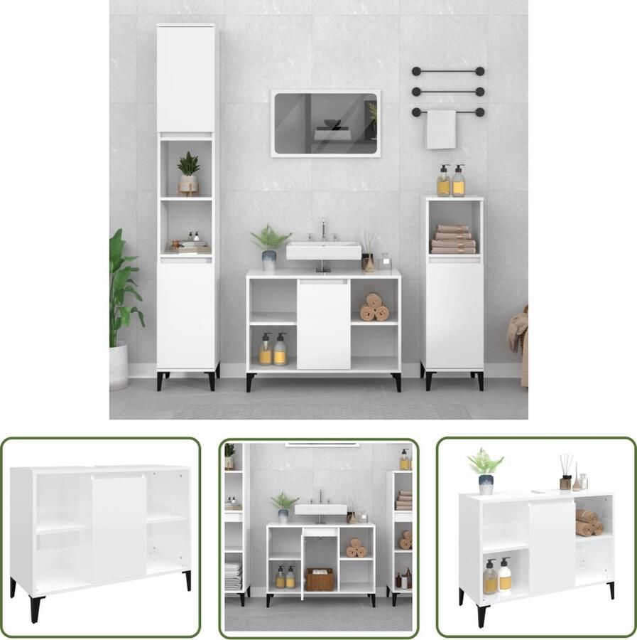 VidaXL Badkamerspiegel Wastafelkast 80x33x60 cm bewerkt hout hoogglans wit Badkamermeubilair Houten Wastafelkast Modern Badkamermeubel