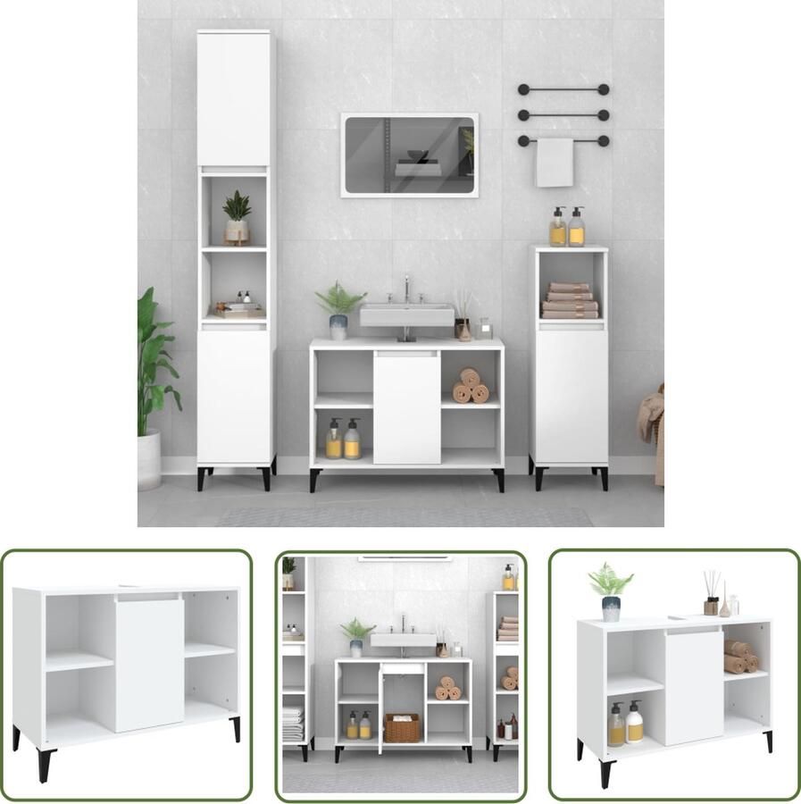 VidaXL Badkamerspiegel Wastafelkast 80x33x60 cm bewerkt hout wit Badkamermeubilair Houten Wastafelkast Witte Wastafelkast