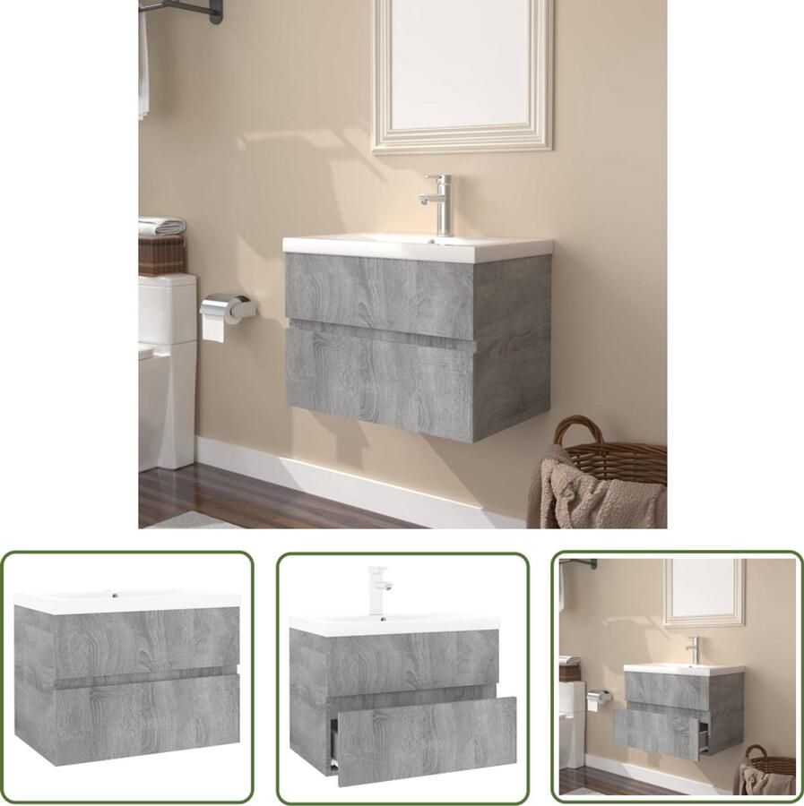VidaXL Badkamerspiegel Wastafelkast met ingebouwde wasbak bewerkt hout grijs sonoma Badkamermeubilair Grijze Badkamer Houten Badkamerkast