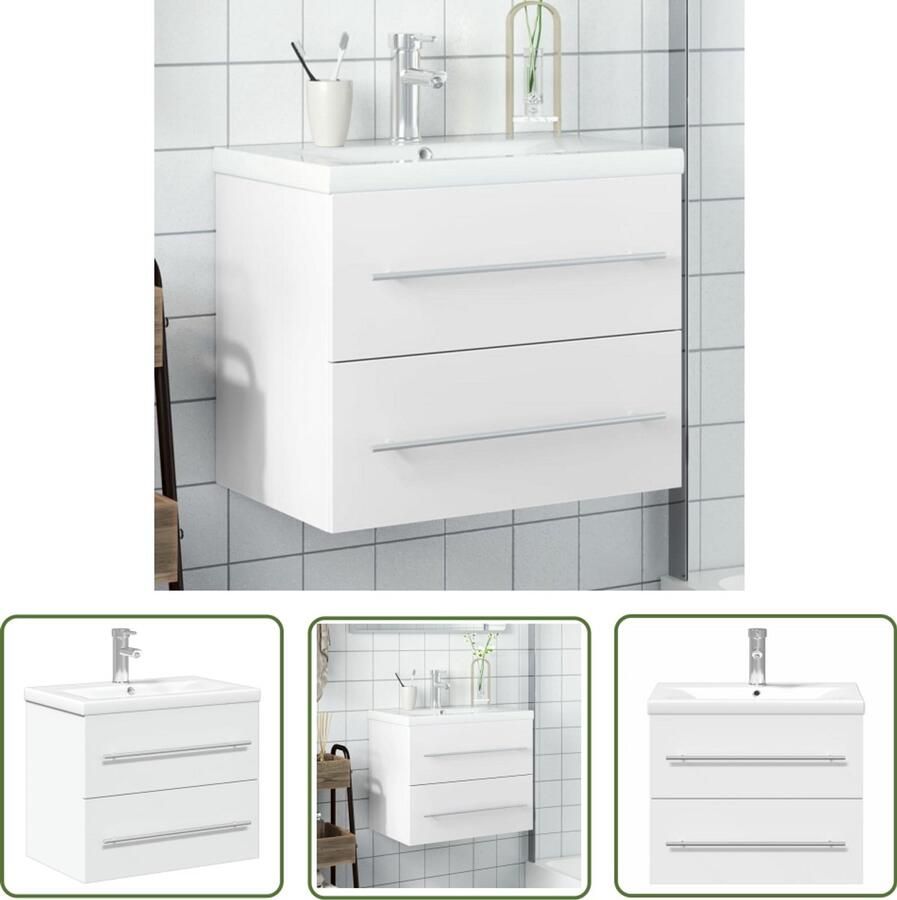 VidaXL Badkamerspiegel Wastafelkast met ingebouwde wasbak wit Badkamermeubilair Houten Wastafelkast Witte Wastafel