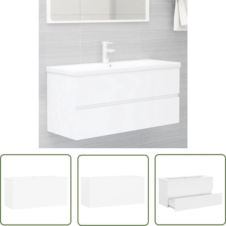 VidaXL Badkamerspiegel Wastafelkast met ingebouwde wastafel bewerkt hout wit Badkamermeubel Houten Wastafel Wit Wastafel