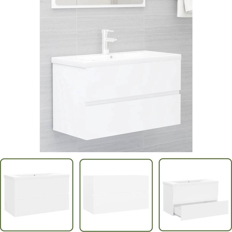 VidaXL Badkamerspiegel Wastafelkast met ingebouwde wastafel bewerkt hout wit Badkamermeubilair Houten Wastafelkast Witte Wastafelkast