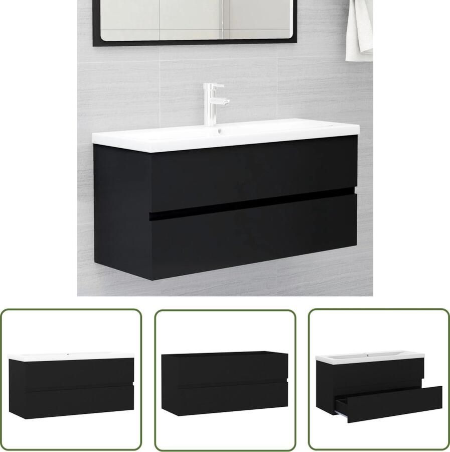 VidaXL Wastafelkast En Wastafel Wastafelkasten En Wastafels Wastafel Wastafels Wastafelkast met ingebouwde wastafel bewerkt hout zwart