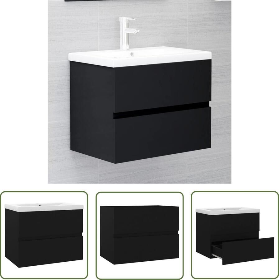 VidaXL Wastafelkast En Wastafel Wastafelkasten En Wastafels Wastafel Wastafels Wastafelkast met ingebouwde wastafel bewerkt hout zwart