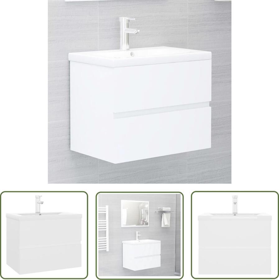 VidaXL Badkamerspiegel Wastafelkast met ingebouwde wastafel spaanplaat wit Badkamermeubilair Witte Wastafel Houten Wastafelkast