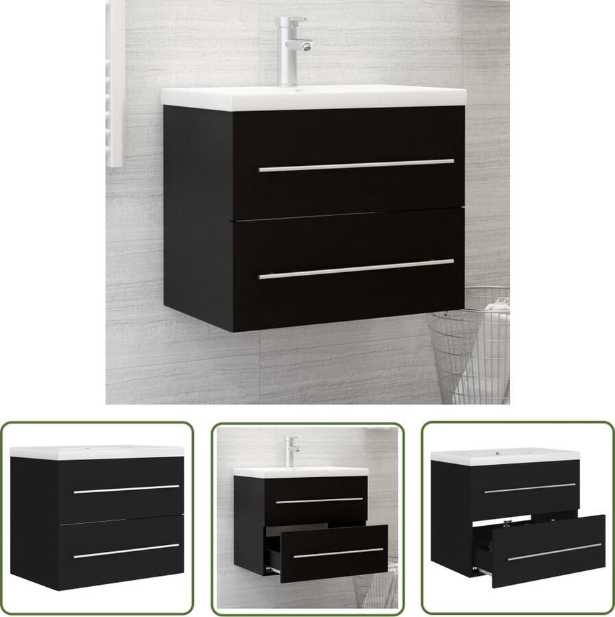 VidaXL Badkamerspiegel Wastafelkast met ingebouwde wastafel spaanplaat zwart Wastafelset Badkamerinrichting Zwarte Wastafel