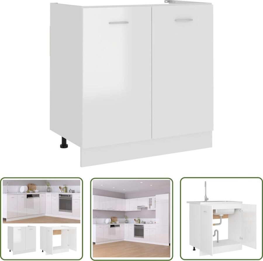 VidaXL Wastafelonderkast Lyon 80x46x81 5 cm bewerkt hout hoogglans wit Wastafelonderkast Badkamerspiegel Badkamermeubilair Houten Kast Hoogglans Wit