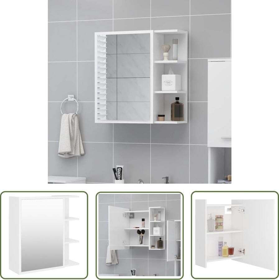 VidaXL Badkamerspiegeldruk Badkamer Spiegelkast Badkamerspiegelkast 62 5x20 5x64 cm bewerkt hout wit Houten Spiegelkast Wit Spiegelkast Opbergkast Badkamer