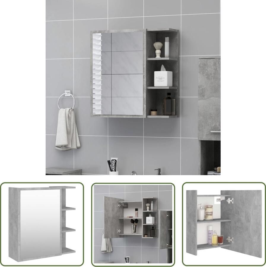 VidaXL Badkamerspiegels Badkamermeubel Badkamerspiegelkast 62 5x20 5x64 cm bewerkt hout betongrijs Make-up Spiegel Opslagoplossing Houten Spiegelkast