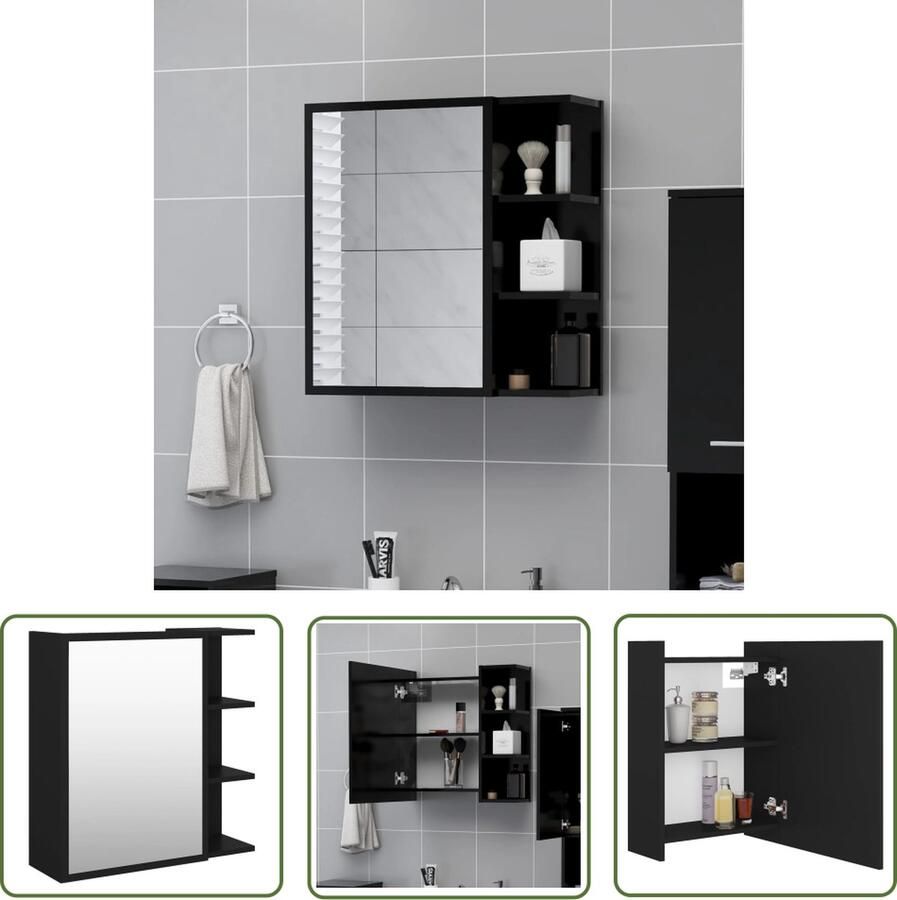 VidaXL Badkamerspiegels Badkamermeubel Badkamerspiegelkast 62 5x20 5x64 cm bewerkt hout zwart Spiegeldraadkast Opbergkast Badkamer Houten Spiegelkast