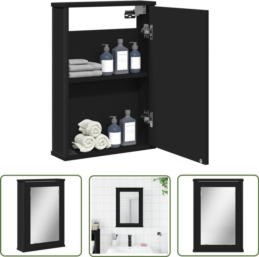 VidaXL Badkamerspiegels Badkamermeubilair Badkamerspiegelkast 42x12x60 cm bewerkt hout zwart Zwarte Badkameraccessoires Houten Badkamerkasten Opbergspiegel