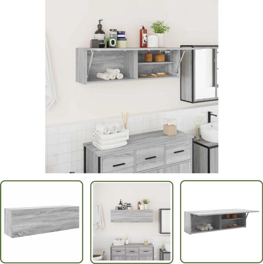 VidaXL Badkamerwandkast 100x25x30 cm bewerkt hout grijs sonoma eiken Badkamerkast Wandkast Opbergruimte Grijze Badkamer Badkamerspiegel