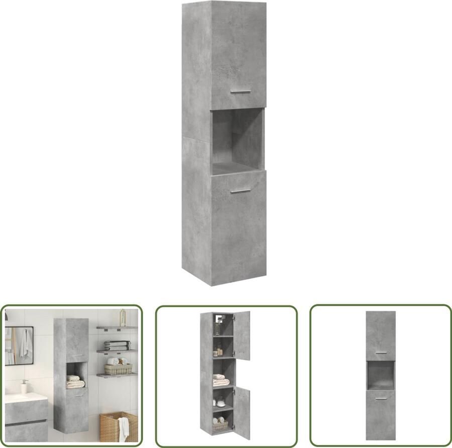 VidaXL Badkamerwandkast 30x30x130 cm bewerkt hout betongrijs Badkamerkast Badkamermeubilair Opslagruimte Houten Kast Betonnen Grijs