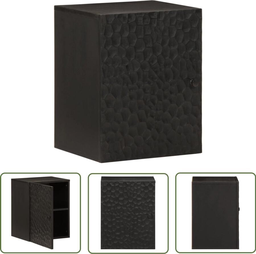 VidaXL Badkamerwandkast 38x33x48 cm massief mangohout zwart Badkamerkast Houten Badkamerkast Mangohouten Kast Zwarte Badkamermeubilair Badkameropslag