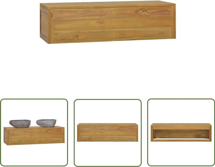 VidaXL Badkamerwandkast Massief Teakhout 110x45x30 cm Badkamerkast Teakwood Badkamerspiegel Wandmontage Moderne Badkamer Stijlvolle Badkamer Tweedelige Badkamermeubels
