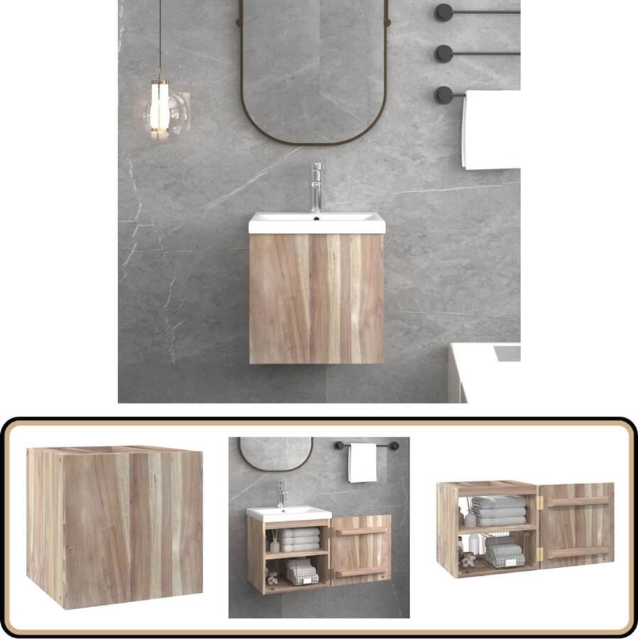 VidaXL Badkamerwandkast Massief teakhout 41x38x40 cm Badkamerkast Wandmontage Teakwood Badkamerspiegel Opslagruimte Designmeubilair Badkameraccessoires