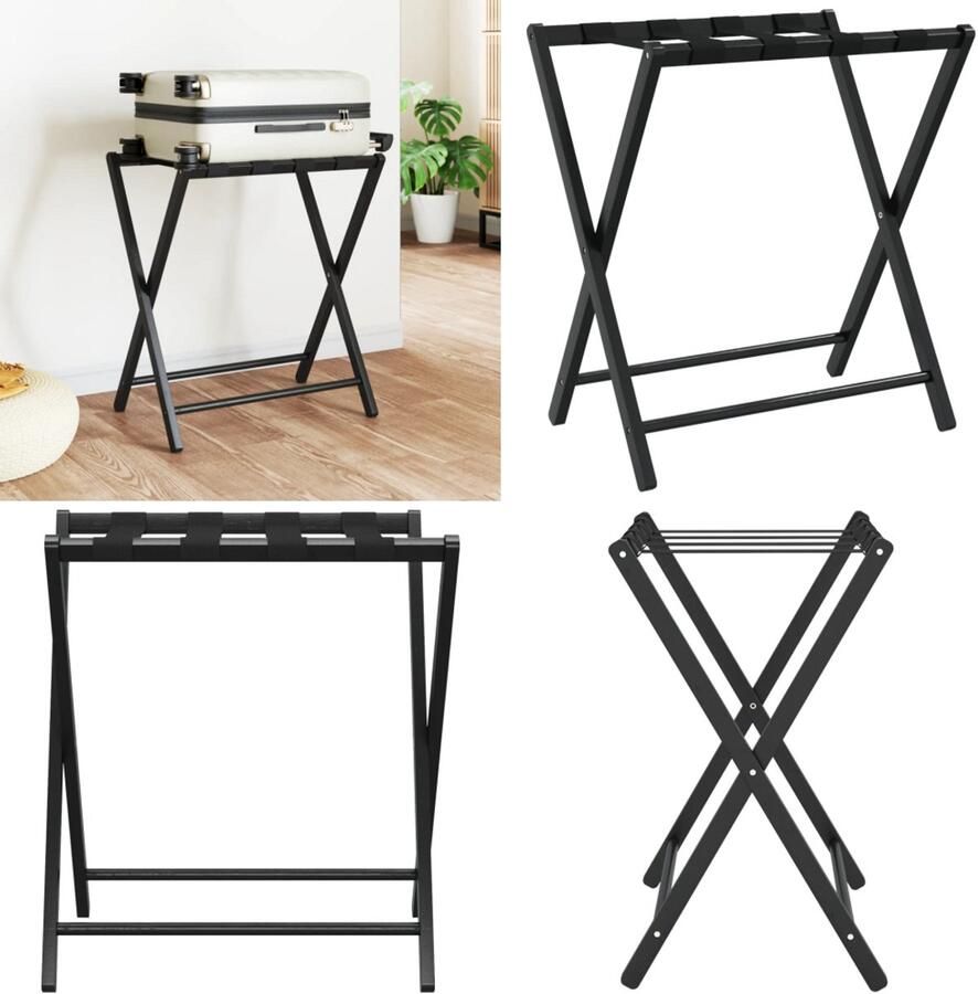 VidaXL Bagagerek 68 5x38x58 cm bamboe zwart Bagagerek Bagagerekken Kofferrek Koffer Rek