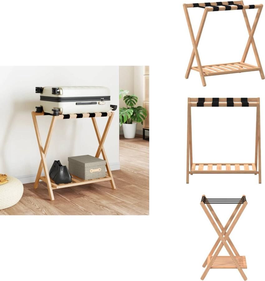 VidaXL Bagagerek Bagagerekken Kofferrek Koffer Rek -Bagagerek-68x38x58-cm-bamboe - Foto 2