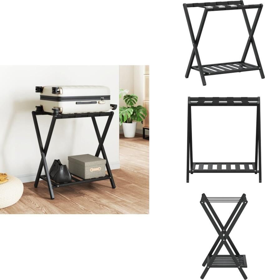 VidaXL Bagagerek Bagagerekken Kofferrek Koffer Rek Bagagerek 68x38x58 cm bamboe zwart
