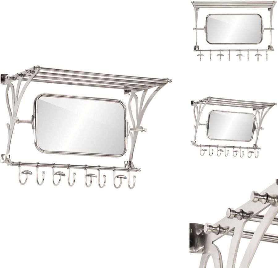 VidaXL Bagagerek Bagagerekken Kofferrek Kofferstandaard Bagagerek met kleerhangers en spiegel wandmontage aluminium